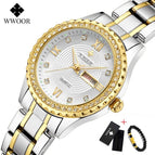 WWOOR New Gold Women Bracelet Watches Waterproof Ladies Watch Stainless Steel Casual Dress Woman Quartz Watch Women Reloj Mujer