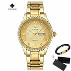 WWOOR New Gold Women Bracelet Watches Waterproof Ladies Watch Stainless Steel Casual Dress Woman Quartz Watch Women Reloj Mujer