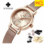 WWOOR Women Dress Watches Luxury Brand Ladies Quartz Watch Stainless Steel Mesh Band Casual Gold Bracelet Wristwatch reloj mujer