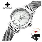 WWOOR Women Dress Watches Luxury Brand Ladies Quartz Watch Stainless Steel Mesh Band Casual Gold Bracelet Wristwatch reloj mujer