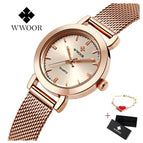 WWOOR Women Dress Watches Luxury Brand Ladies Quartz Watch Stainless Steel Mesh Band Casual Gold Bracelet Wristwatch reloj mujer