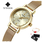 WWOOR Women Dress Watches Luxury Brand Ladies Quartz Watch Stainless Steel Mesh Band Casual Gold Bracelet Wristwatch reloj mujer