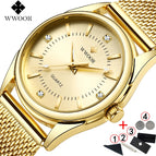 WWOOR Women Watches Luxury Brand Dress Diamond Gold Wrist Watch Stainless Steel Ladies Watches Golden Quartz Watch Women 2019