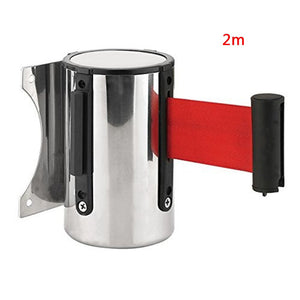 Wall Mount Protective Tape Red Belt Sport Retractable Ribbon Stainless Steel Crowd Control Stanchion Queue Barrier 2m/ 5m