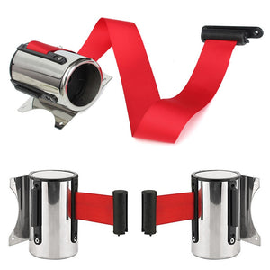 Wall Mount Protective Tape Red Belt Sport Retractable Ribbon Stainless Steel Crowd Control Stanchion Queue Barrier 2m/ 5m