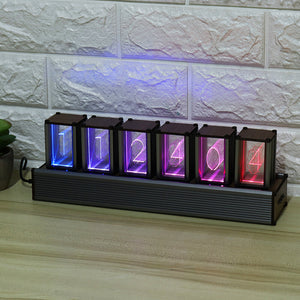 RGB Pseudo-glow Tube Clock DIY Kit LED Desktop Creative Decoration Friend Gift Walnut Vintage Digital Ornaments wholesale bulk price