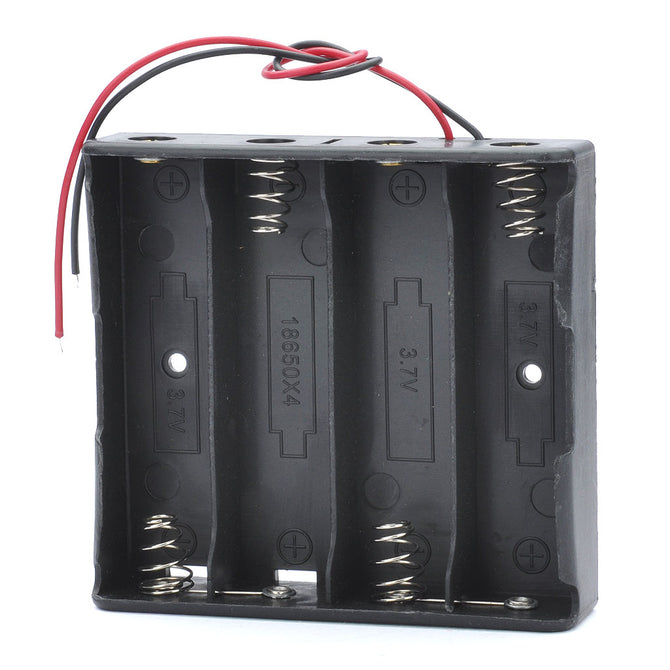 14.8V 4*18650 Battery Holder Case Box with Leads - Black
