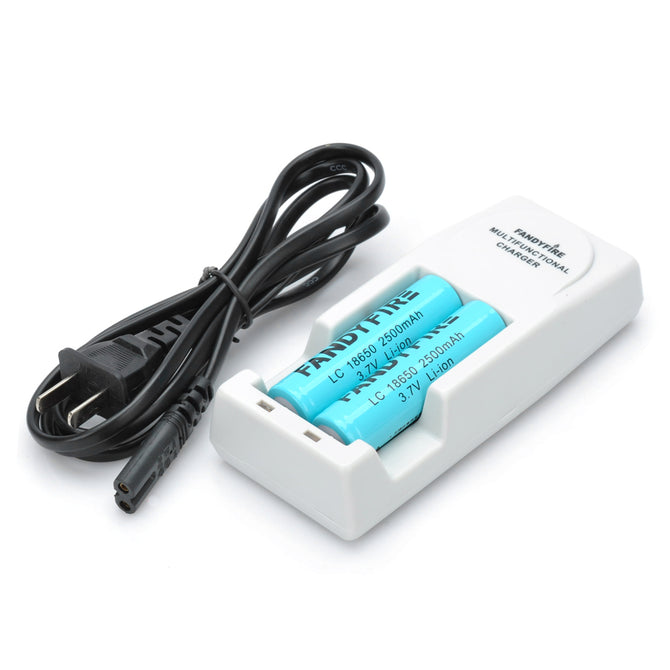 FANDYFIRE Battery Charger + 18650 Battery Set (2-Flat-Pin Plug / 140cm-Cable Length)