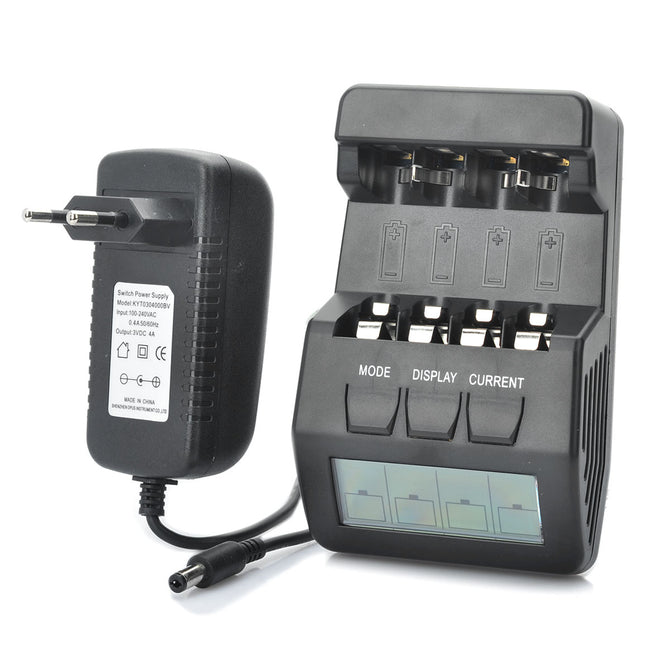 2.5" LCD Intelligent Digital Battery Charger for 4 x AA / AAA Rechargeable Batteries - Black