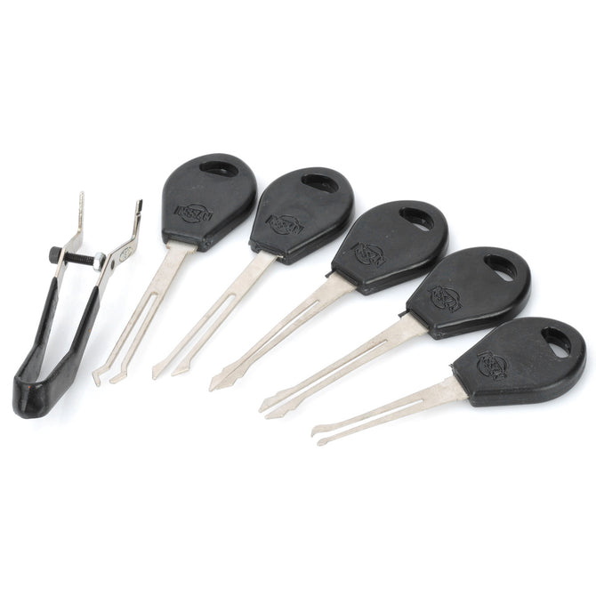 5-in-1 Stainless Steel Motorcycle Car Lock Pick Set w/ Tension Tool - Black + Silver