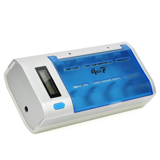 Rechargeable 1.5" LCD Charger for D / C / AA / AAA / 9V Battery w/ US Plug Cable - Silver + Blue