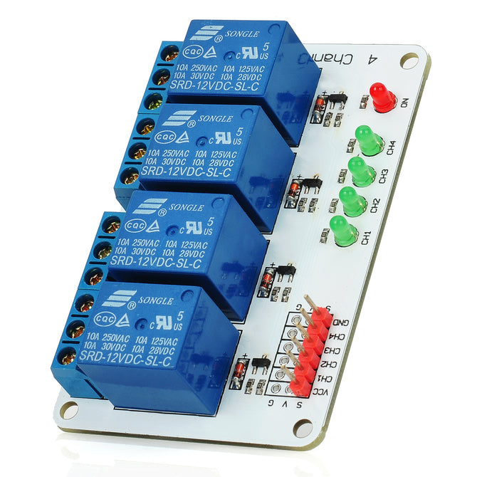 4-Channel 12V Relay Module Expansion Board for Arduino (Works with Official Arduino Boards)