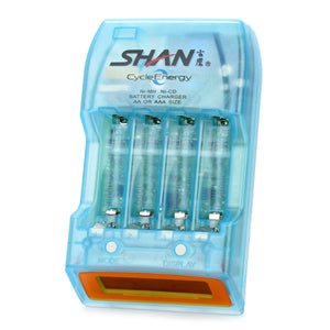 2'' LCD Capacity Display 4 x AA / AAA Battery Charger w/ US Plug Adapter - Light Blue