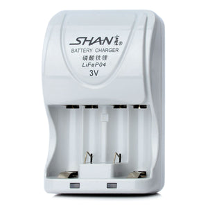 SHAN RCR123A / RCR2 3V Battery Charger w/ 2 Rechargeable 550mAh RCR123A Batteries / US Plug Adapter