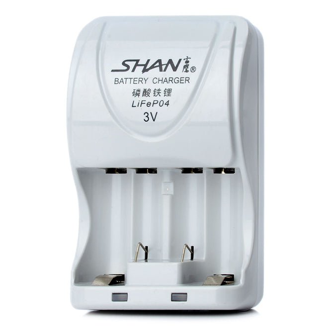 SHAN RCR123A / RCR2 3V Battery Charger w/ 2 Rechargeable 550mAh RCR123A Batteries / US Plug Adapter