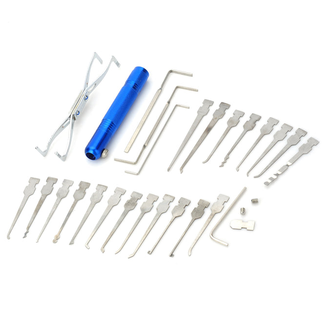 29-in-1 2-LED Aluminum Handle Stainless Steel Lock Picks Set