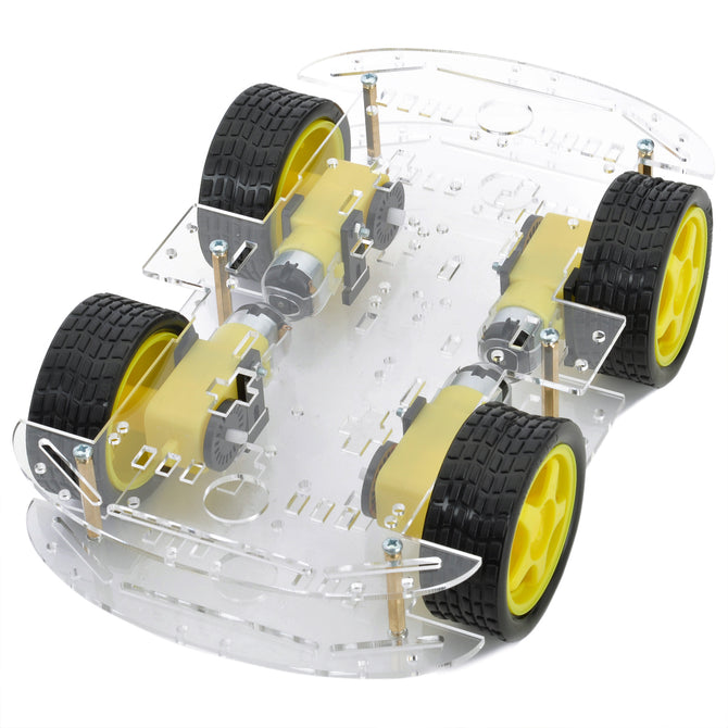 Dual-layer 4-Motor Smart Car Chassis w/ Speed Measuring Coded Disc - Black + Yellow