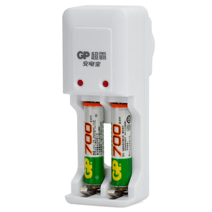GP Rechargeable 2 x AAA 700mAh Ni-MH Batteries w/ AC Charger - White (2-Flat-Pin Plug / 220V)