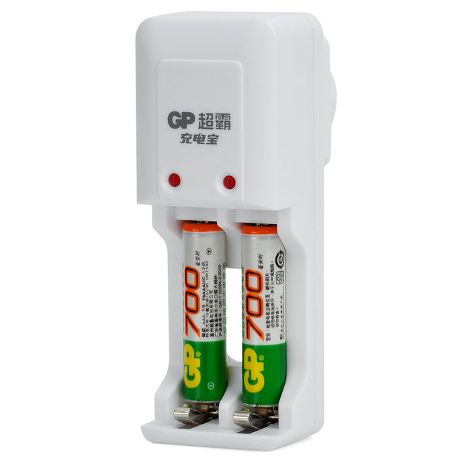 GP Rechargeable 2 x AAA 700mAh Ni-MH Batteries w/ AC Charger - White (2-Flat-Pin Plug / 220V)