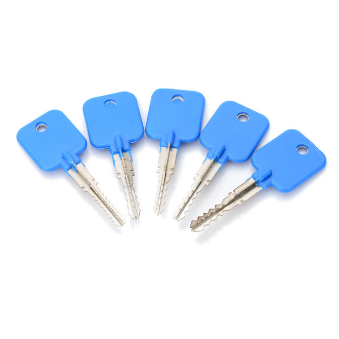 AML020036 5-in-1 LockSmith Lock Pick Try-Out Keys Set for Cross Lock - Blue + Silver