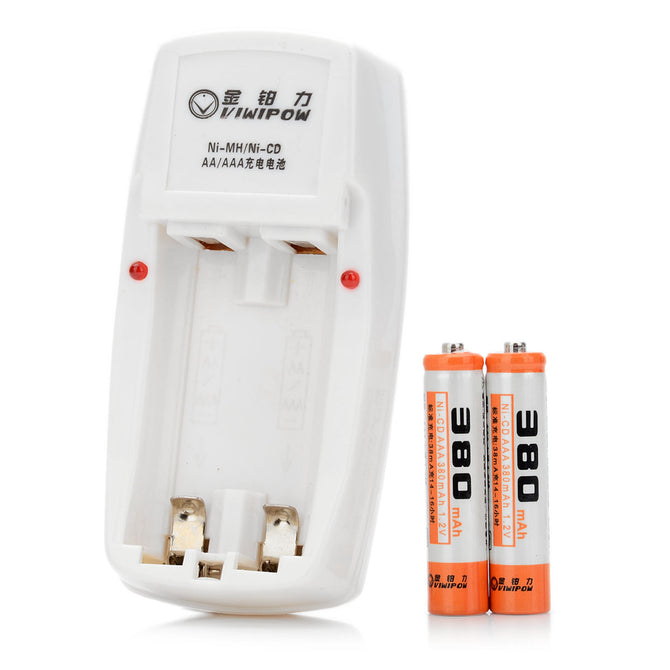 Viwipow CD380 2-Slot AA / AAA Charger w/ 2 AAA 380mAh Batteries - White (AC 220~240V / US Plug)