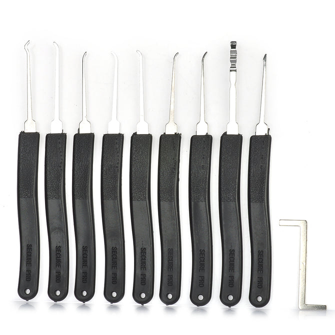 KLOM KL-308 Portable Single Hook Lily Key Unlock Tool Set - Black + Silver (9 PCS)
