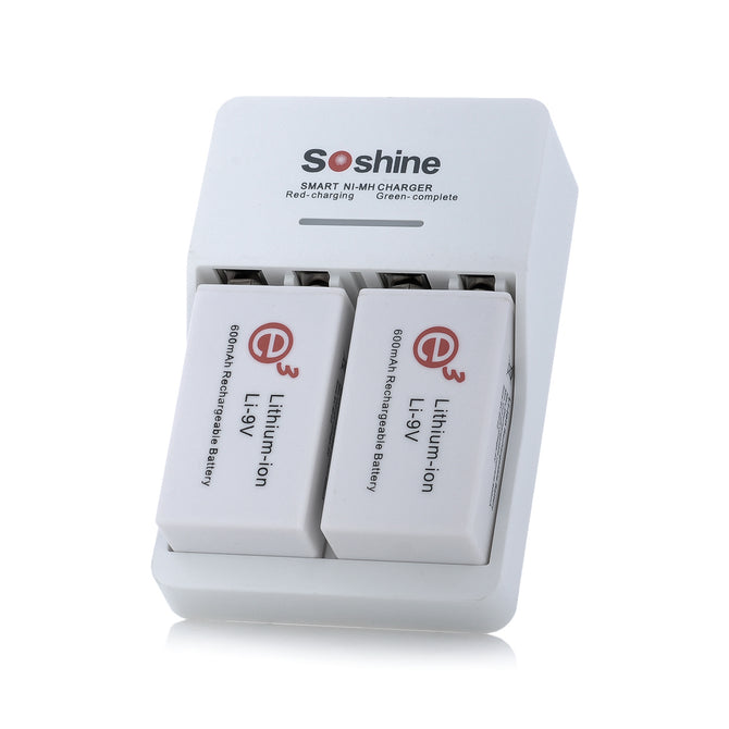 Soshine SC-V1(2) Li-ion / Ni-MH Battery Charger w/ 2x 9V Rechargeable Li-ion 600mAh Battery - White