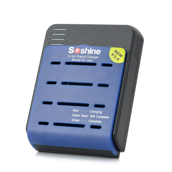 Soshine SC-S1 mix(v3) 4-Slot 18650 / 16340 Li-ion Battery Smart Fast Charger - Black + Blue