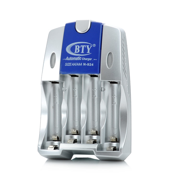 BTY-924 BTY-812B 4 x AA / AAA Battery Charger - Silver + Blue (US Plug / 100~240V)