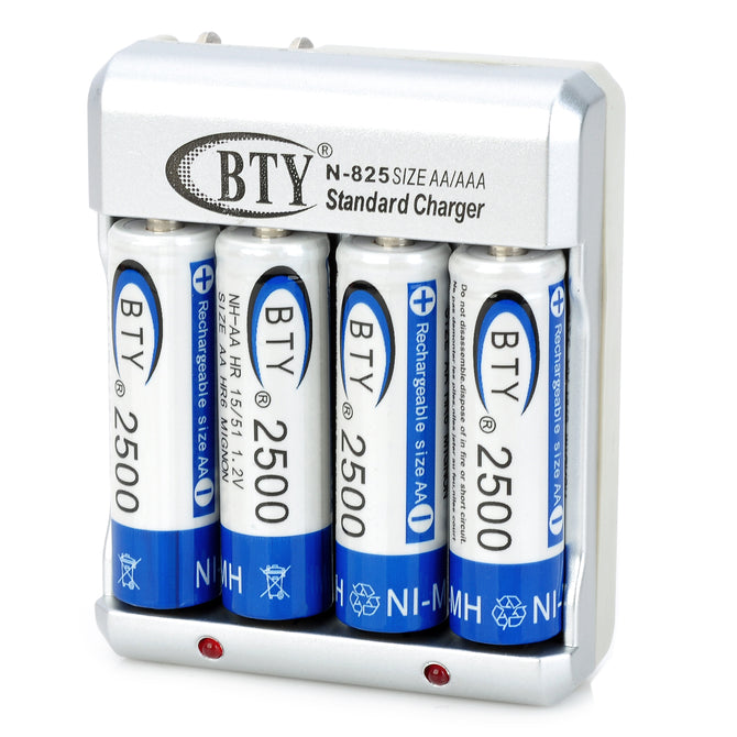 BTY-825 AA / AAA Battery US Plugs Charger w/ 4 x AA "2500mAh" Batteries