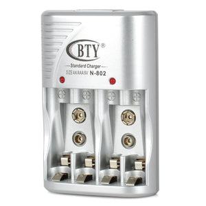 BTY N-802 Charger + EU Plug for AA / AAA / 9V / Ni-MH / Ni-Cd Battery - Silver Grey (100~240V)