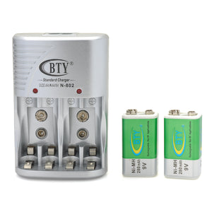 BTY N-802 4 x AA / AAA or 2 x 9V Battery Charger - Silver (2-Flat-Pin Plug)