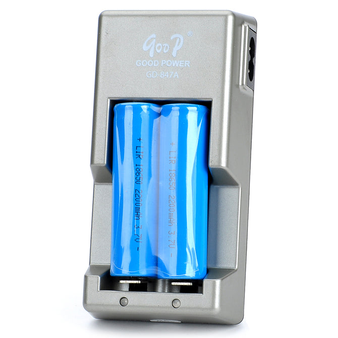 Goop GD-847A Battery Charger w/ US Plugs Charging Cable / 2 x 18650 Batteries - Iron Grey