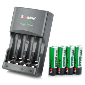 Soshine SC-U1 4-Slots AA/AAA Battery Charger w/ 2700mAh AA Ni-MH Batteries - Black