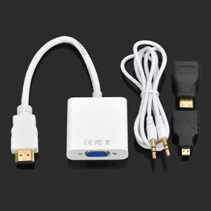3-in-1 Micro HDMI/Mini HDMI/HDMI to VGA+3.5mm AV Adapter - White+Black