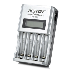 BESTON 903 1.5" LCD 4 x AA / AAA / Ni-MH / Ni-Cd Quick Charge Battery Charger - Silver + Black
