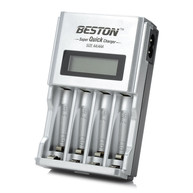 BESTON 903 1.5" LCD 4 x AA / AAA / Ni-MH / Ni-Cd Quick Charge Battery Charger - Silver + Black