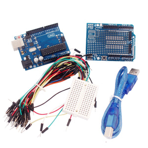 UNO R3+ Board + Expansion Board / Mini Bread Board + Jumper Cables Set for Arduino - Blue + Black