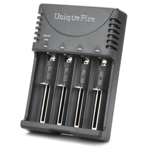 UniqueFire BC-U8 4-Slot Battery Charger for 14500 / 16340 / 17335 / AAA + More - Black + Silver