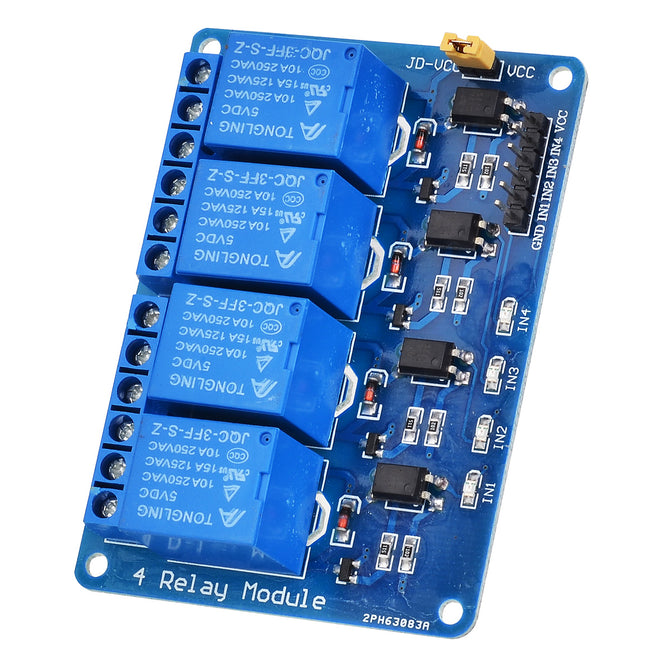 4-Channel Relay Module Board w/ Optocoupler Isolation -Blue