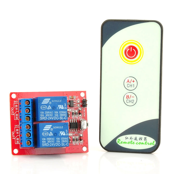 V25 2 Channel IR Receiver Relay Drive Module w/ 3 Key Infrared Remote Control - Red + Blue