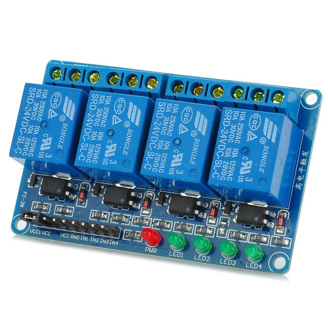 4-Channel 24V Opto-isolator Relay Module w/ High Level Trigger - Blue