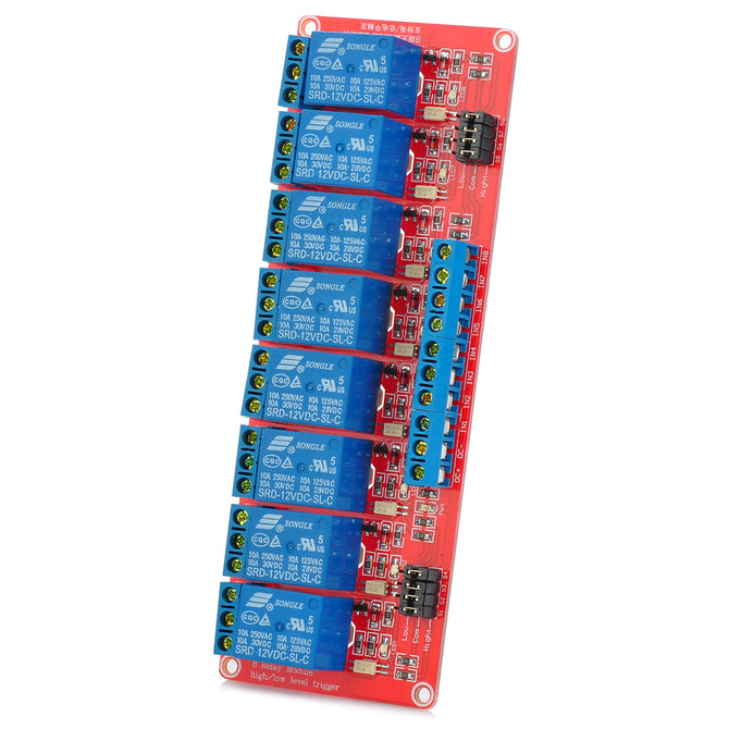 8-Channel 12V Relay Module W/ Optocoupler for Arduino - Red + Blue
