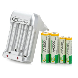BTY BTY-809A 3.7V "3000mAh" AA / "1350mAh" AAA Batteries + EU Plug Charger - Silvery White