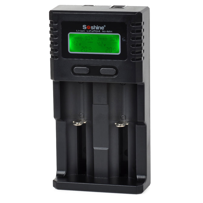 Soshine SC-H2 1.5" LCD Universal Charger for Li-ion / LiFePO4 26650 18650 Ni-MH C AA AAA - Black
