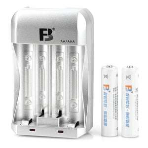 FB FB-13 4 x AA/AAA Battery Charger w/ Ni-MH Batteries - Silver + Black (US Plug / 100~240V)