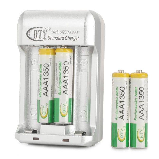 BTY BTY-809A "1350mAh" AAA Batteries + US Plug Charger - Silver + Grey