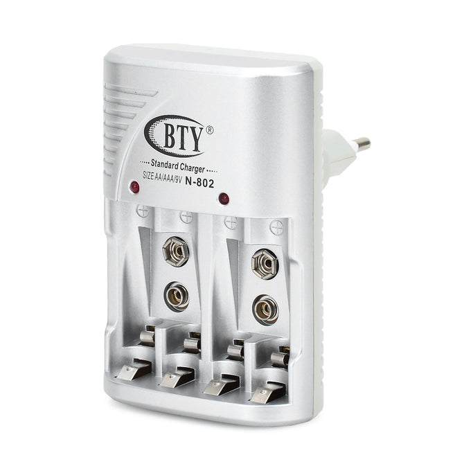 BTY 802 4 xAAA / AA / 9V Battery Charger + Rechargeable AAA Ni-MH "1350mAh" Batteries Set (EU Plug)