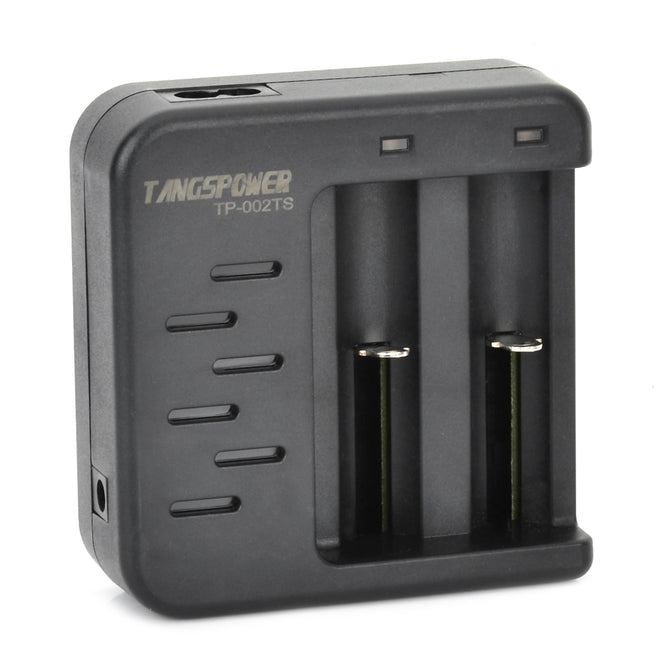 TANGSPOWER TP-002TS Dual-Slot Li-ion 18650 / 16340 / 14500 Battery Charger - Black (EU Plug)