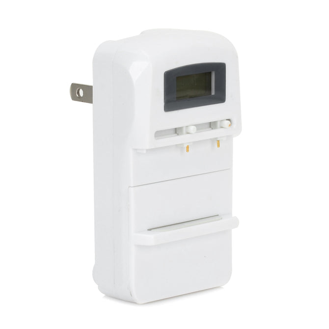 FB18A 0.7" LCD Phone / Camera Battery Charger - White + Black (2-Flat-Pin Plug)